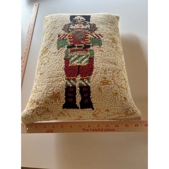 Peking Handicraft Holiday Magic Nutcracker gold wool hook pillow velvet 14x20" - Picture 8 of 9